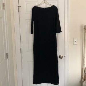 Boston Proper Beyond Travel Collection Black Maxi Dress Boat Neck 3/4 Sleeve